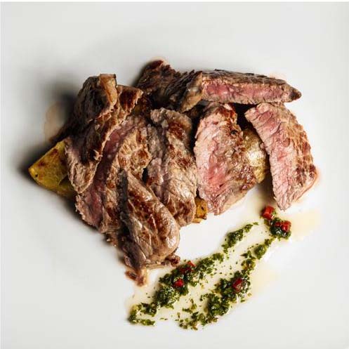 TAGLIATA CON SALE MALDON E PATATE AL FORNO